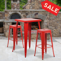 Flash Furniture CH-31330B-2-30SQ-RED-GG Metal Bar Table Set in Red